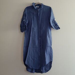 𝅺BLUE 100% Linen Made in Italy Button down Dress tunic small oversize